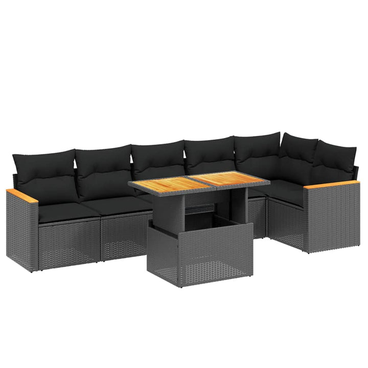 sofasæt til haven 7 dele med hynder polyrattan sort
