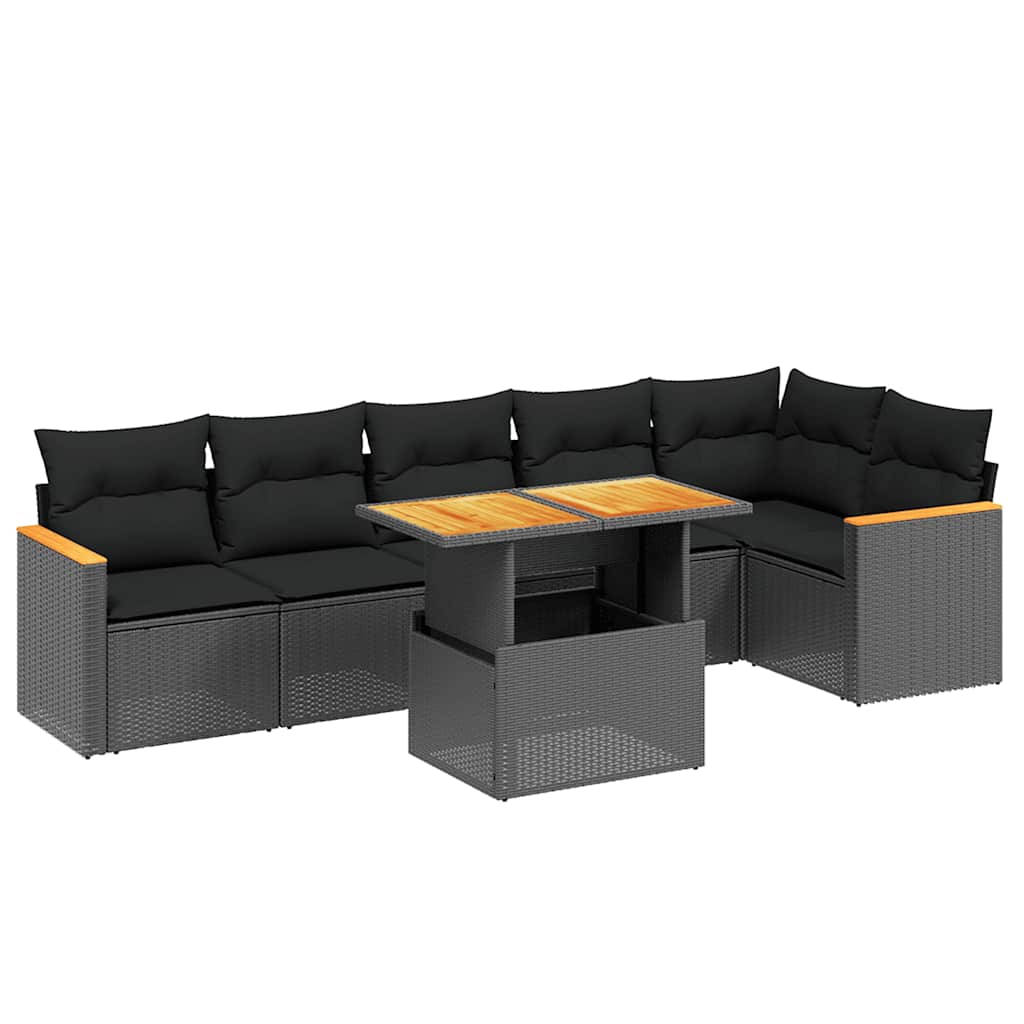 sofasæt til haven 7 dele med hynder polyrattan sort