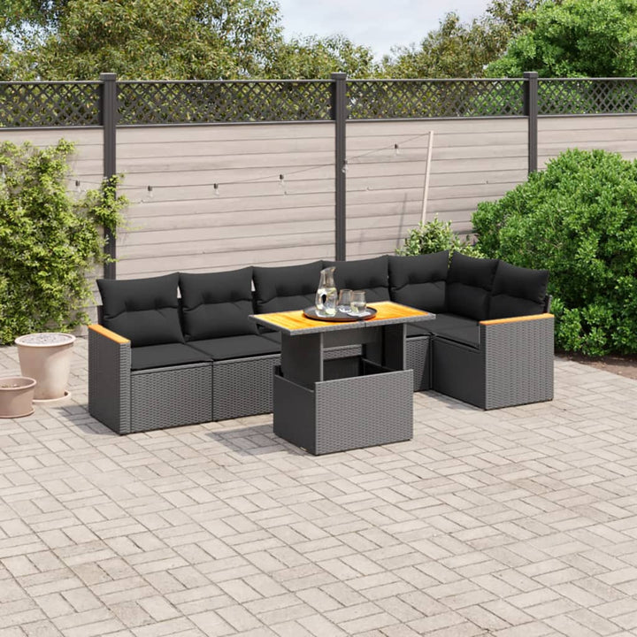 sofasæt til haven 7 dele med hynder polyrattan sort