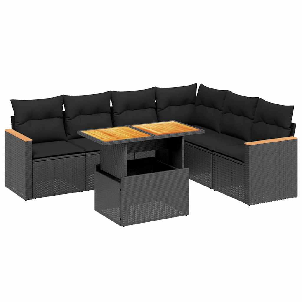 sofasæt til haven 7 dele med hynder polyrattan sort