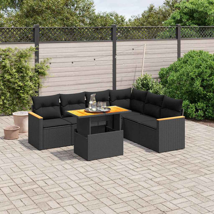 sofasæt til haven 7 dele med hynder polyrattan sort