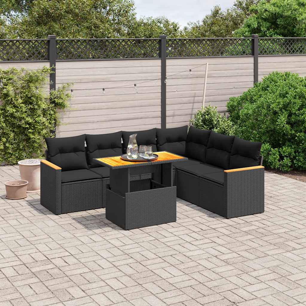 sofasæt til haven 7 dele med hynder polyrattan sort