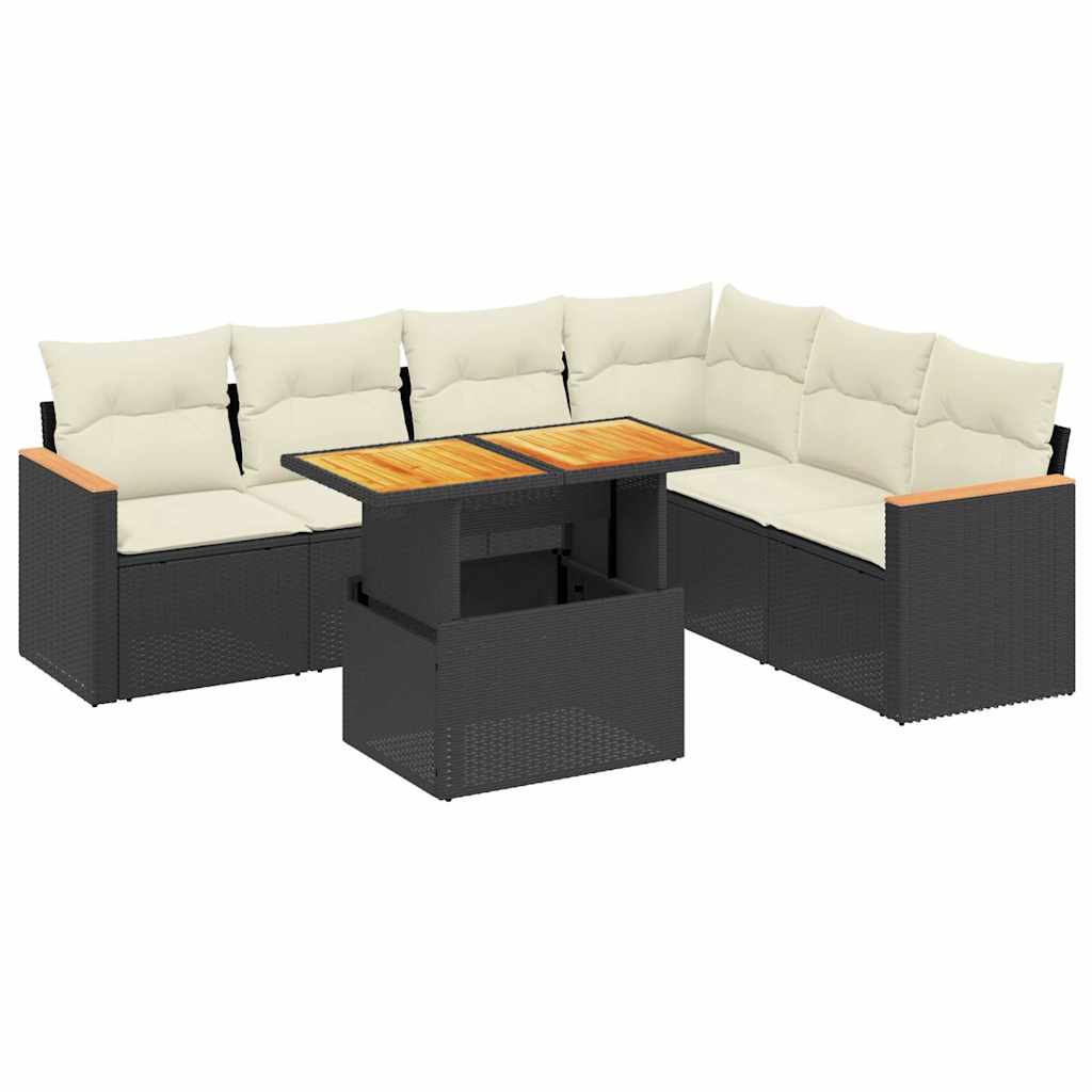 sofasæt til haven 7 dele med hynder polyrattan sort