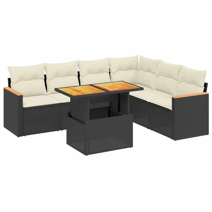sofasæt til haven 7 dele med hynder polyrattan sort