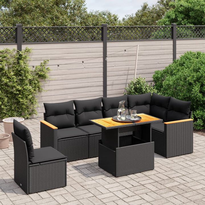 sofasæt til haven 7 dele med hynder polyrattan sort