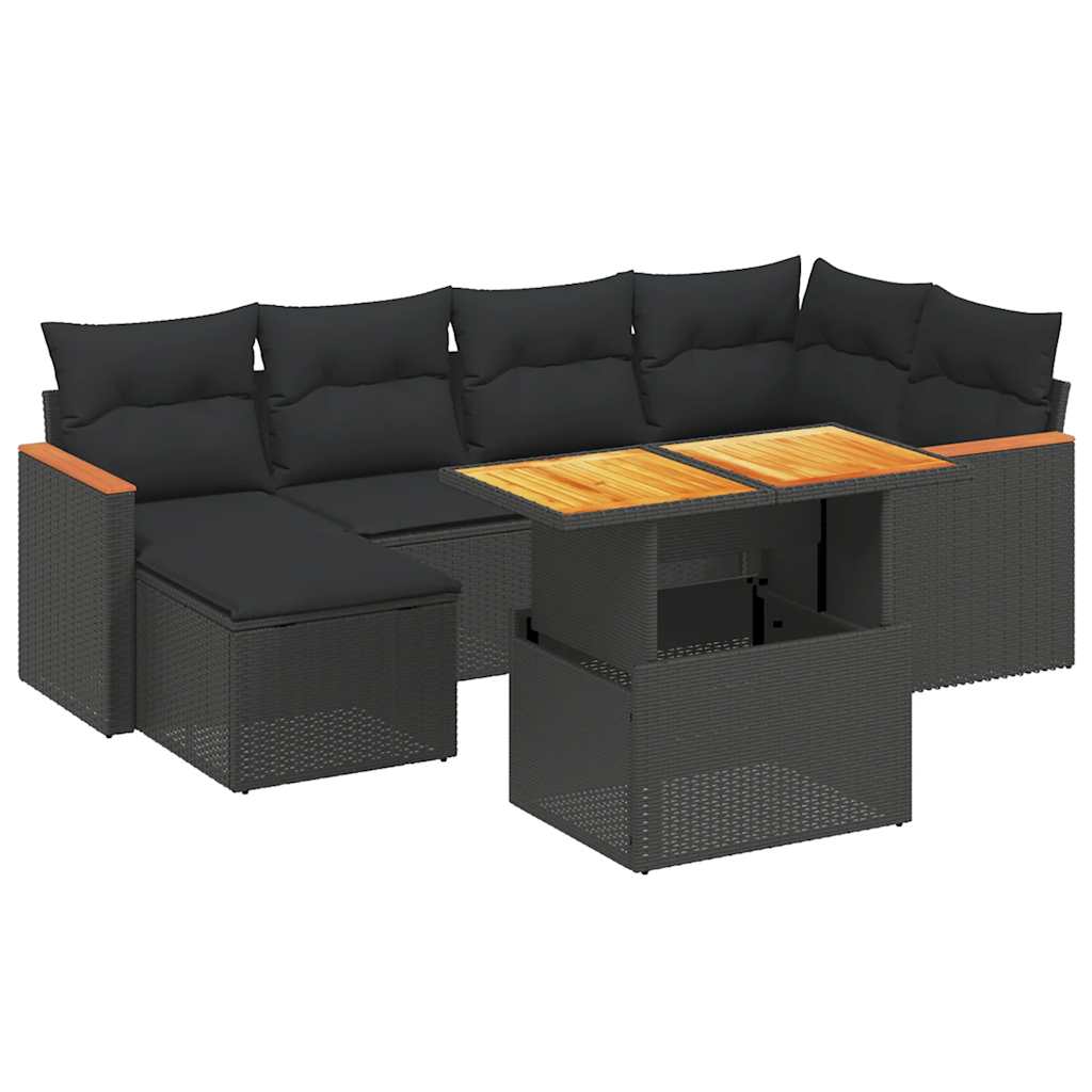 sofasæt til haven 7 dele med hynder polyrattan sort
