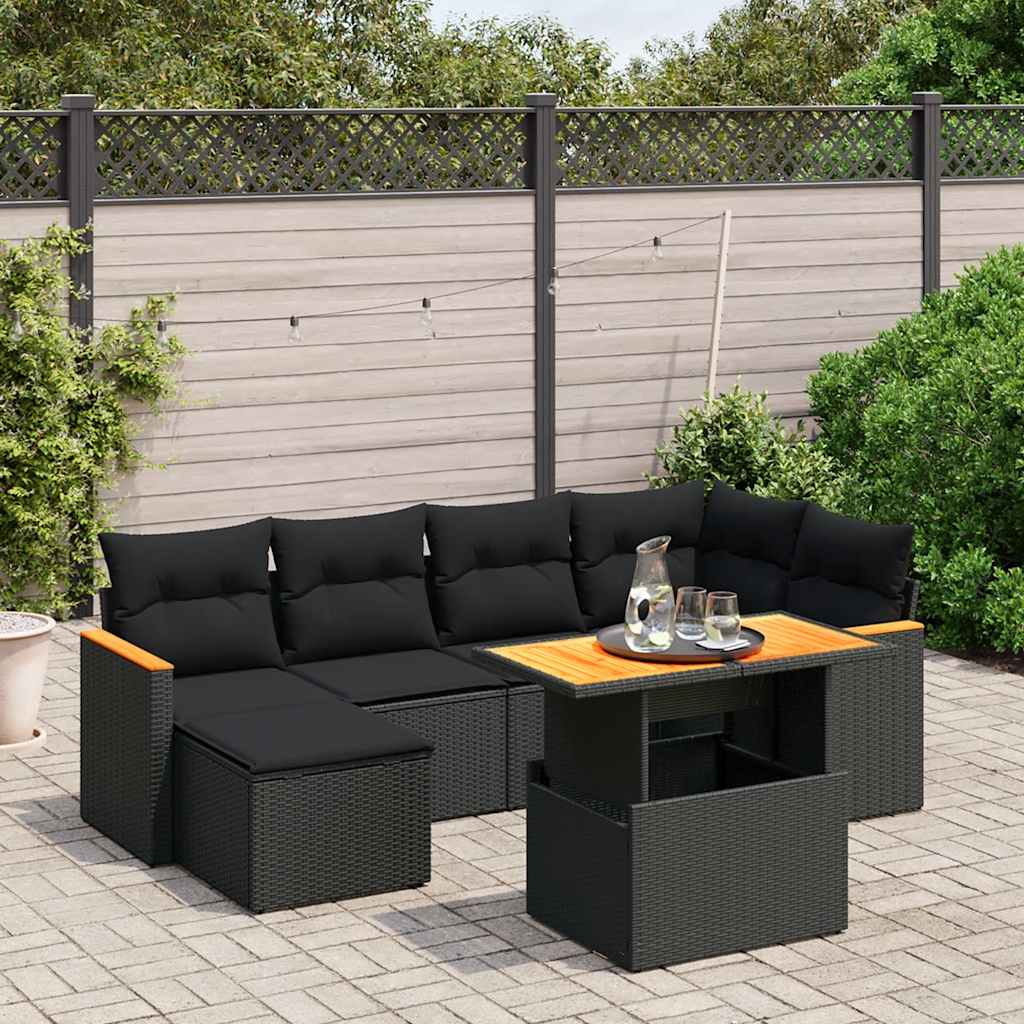 sofasæt til haven 7 dele med hynder polyrattan sort