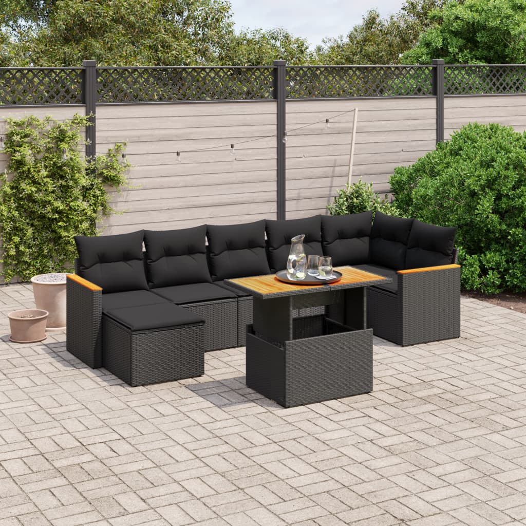 sofasæt til haven 8 dele med hynder polyrattan sort