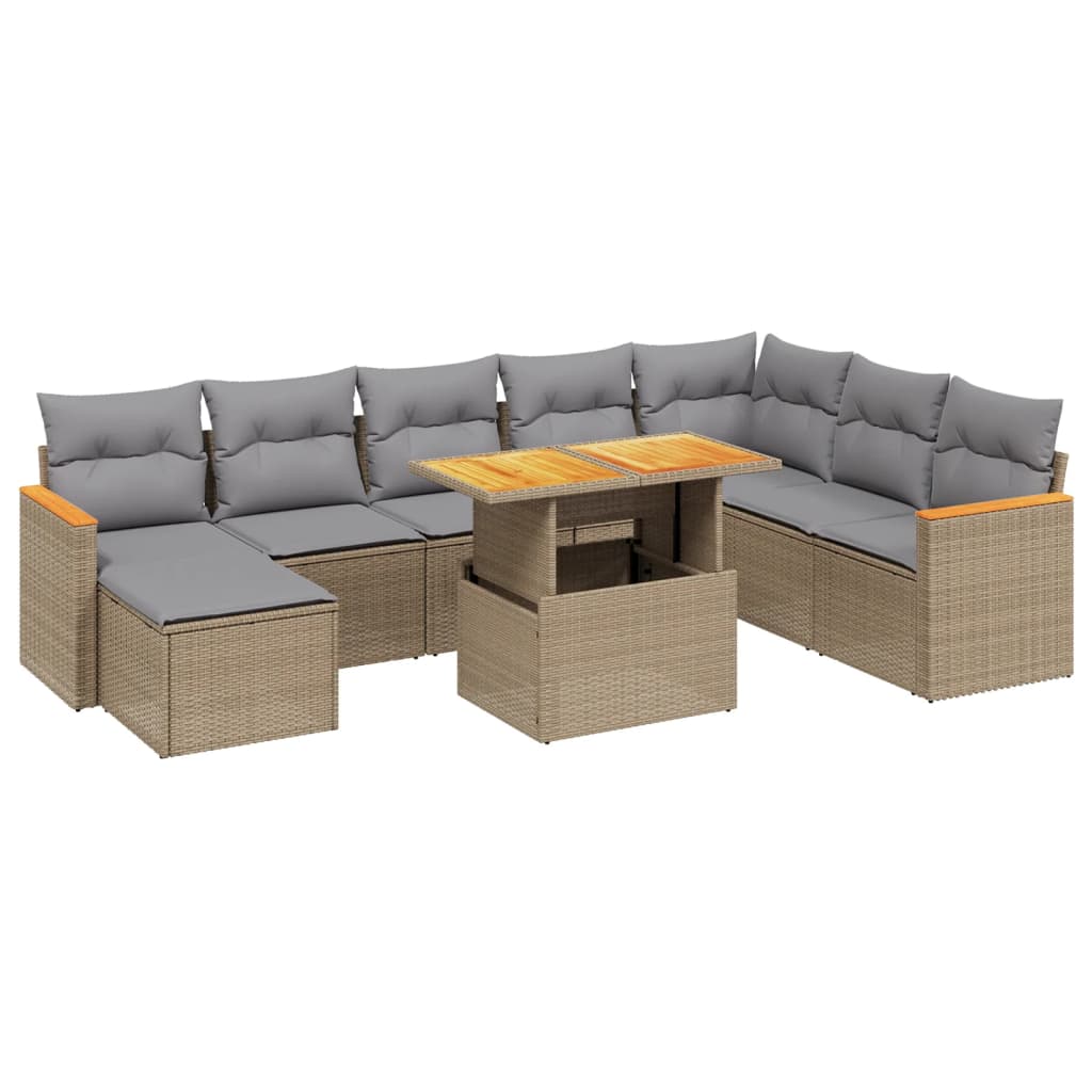 sofasæt til haven 9 dele med hynder polyrattan beige
