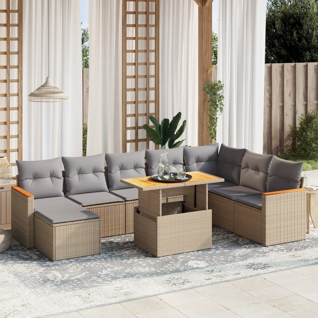 sofasæt til haven 9 dele med hynder polyrattan beige