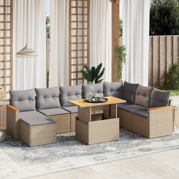 sofasæt til haven 9 dele med hynder polyrattan beige