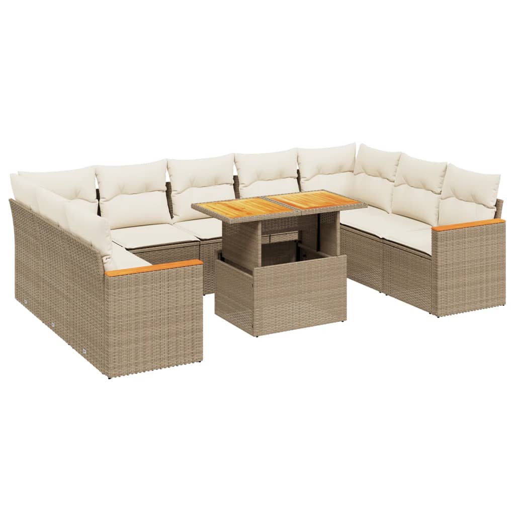 sofasæt til haven 10 dele med hynder polyrattan beige