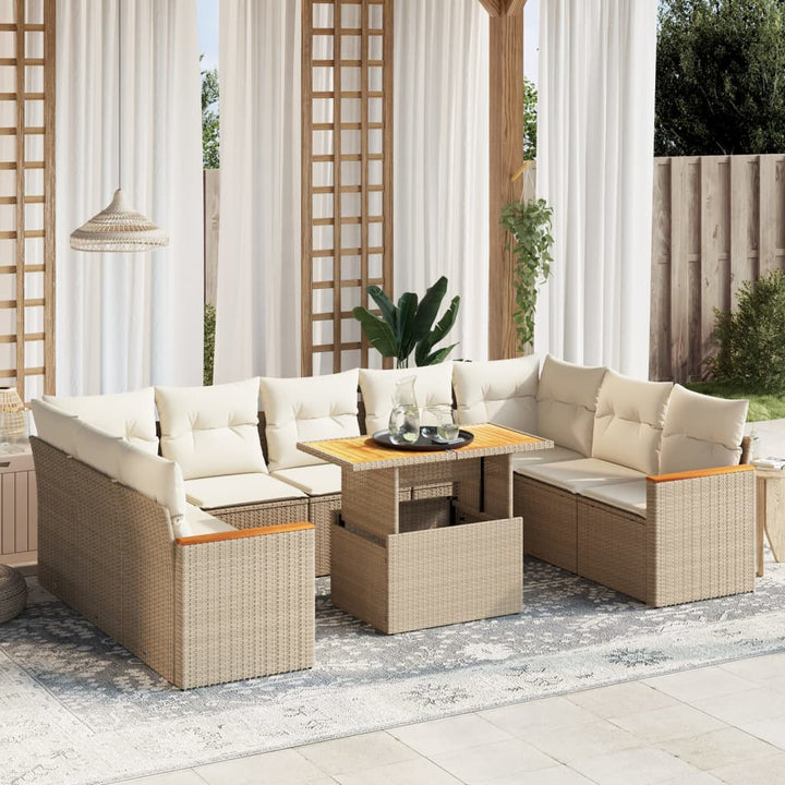sofasæt til haven 10 dele med hynder polyrattan beige