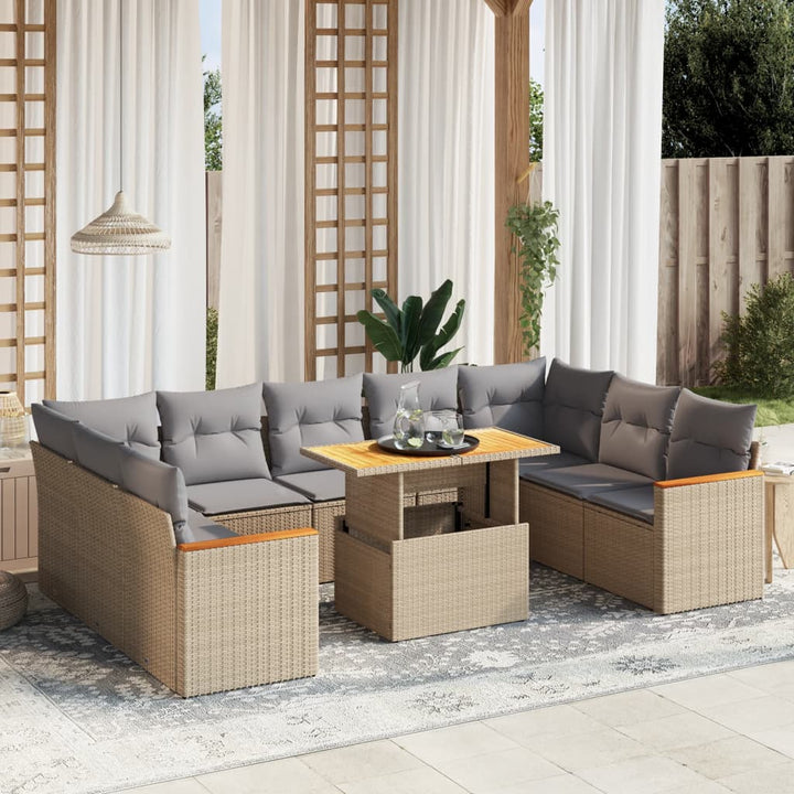 sofasæt til haven 10 dele med hynder polyrattan beige