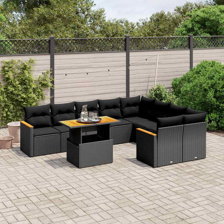 sofasæt til haven 10 dele med hynder polyrattan sort