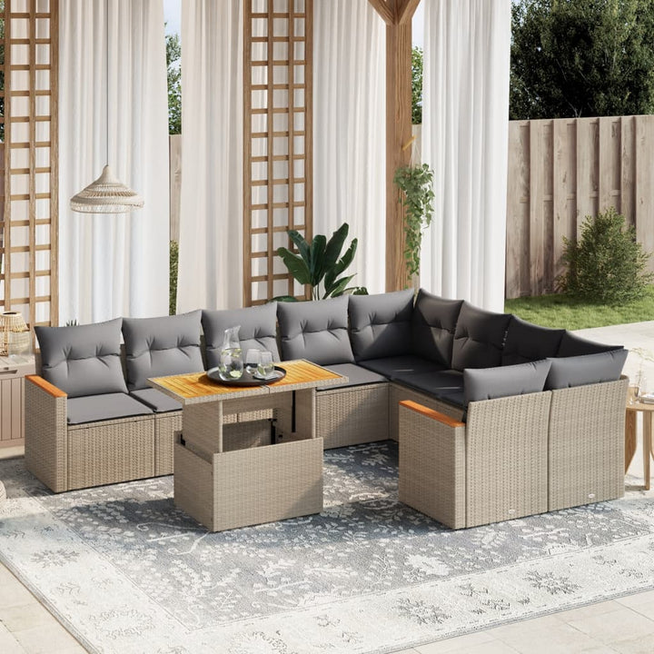 sofasæt til haven 10 dele med hynder polyrattan beige