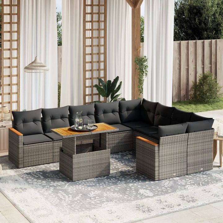 sofasæt til haven 10 dele med hynder polyrattan grå