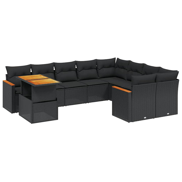 sofasæt til haven 10 dele med hynder polyrattan sort
