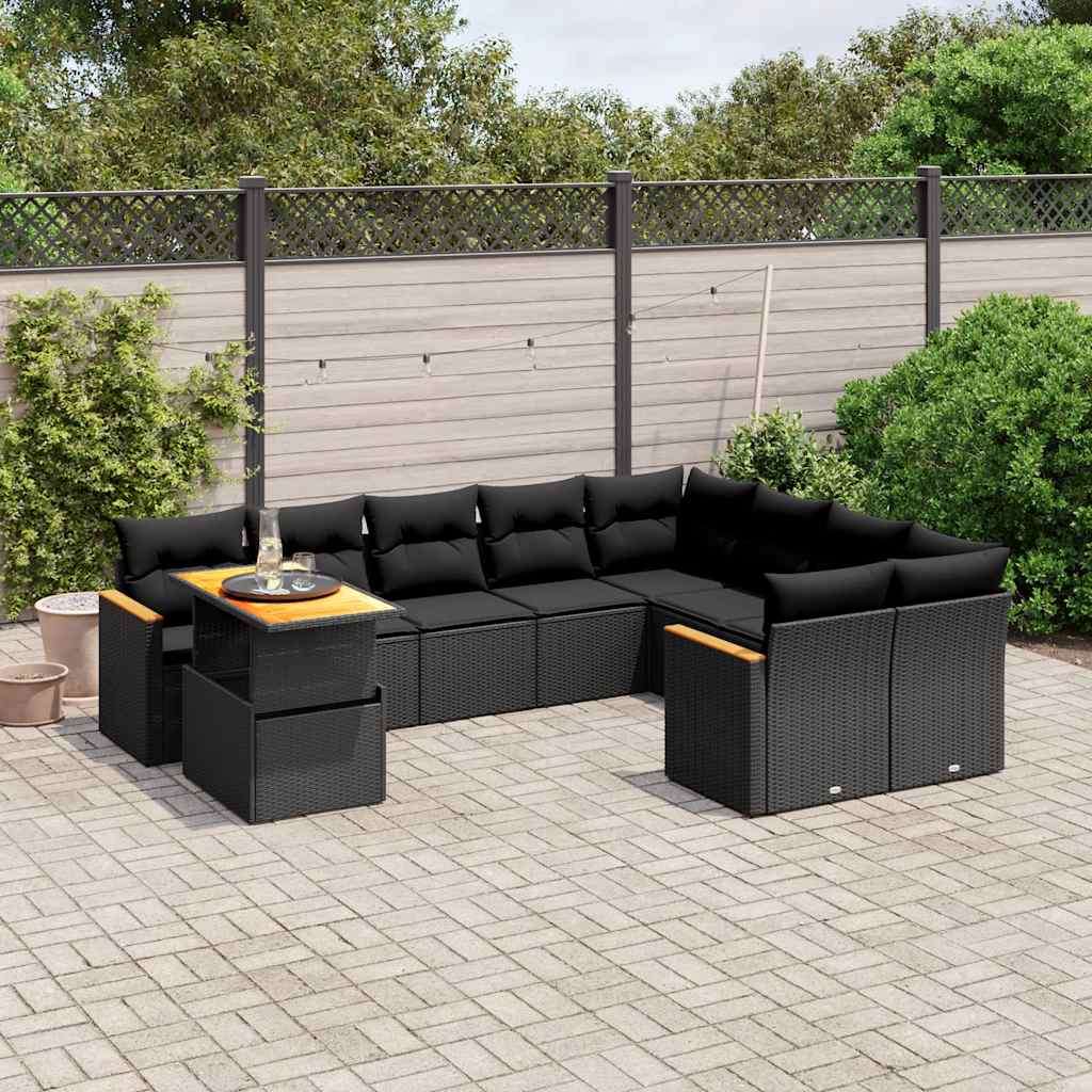 sofasæt til haven 10 dele med hynder polyrattan sort