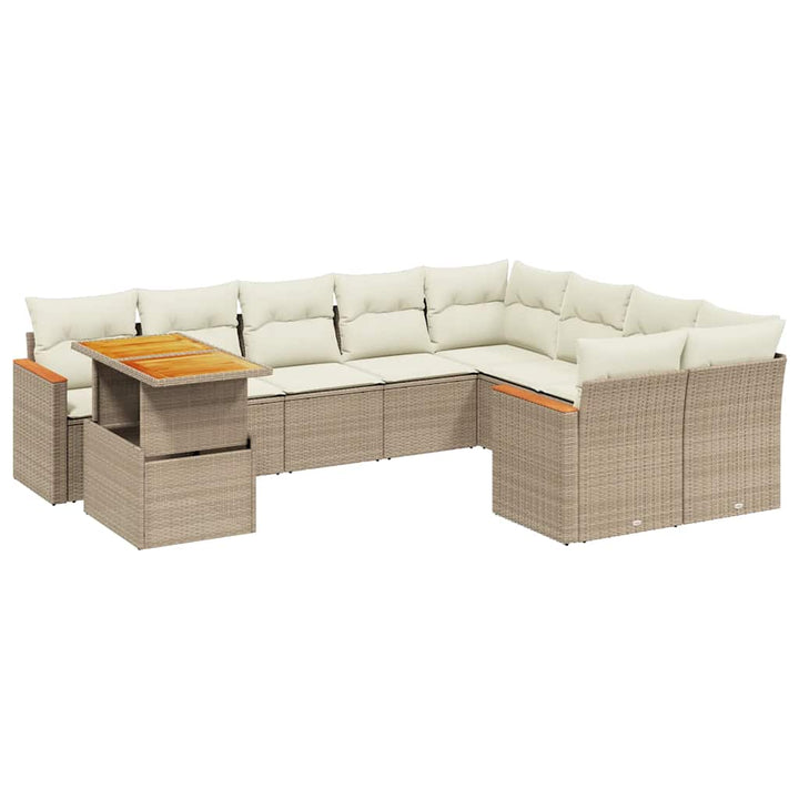 sofasæt til haven 10 dele med hynder polyrattan beige