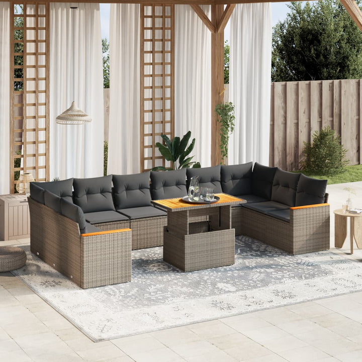 loungesæt til haven 11 dele med hynder polyrattan grå