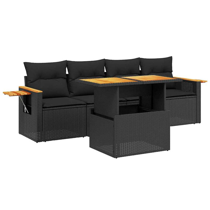 sofasæt til haven 5 dele med hynder polyrattan sort