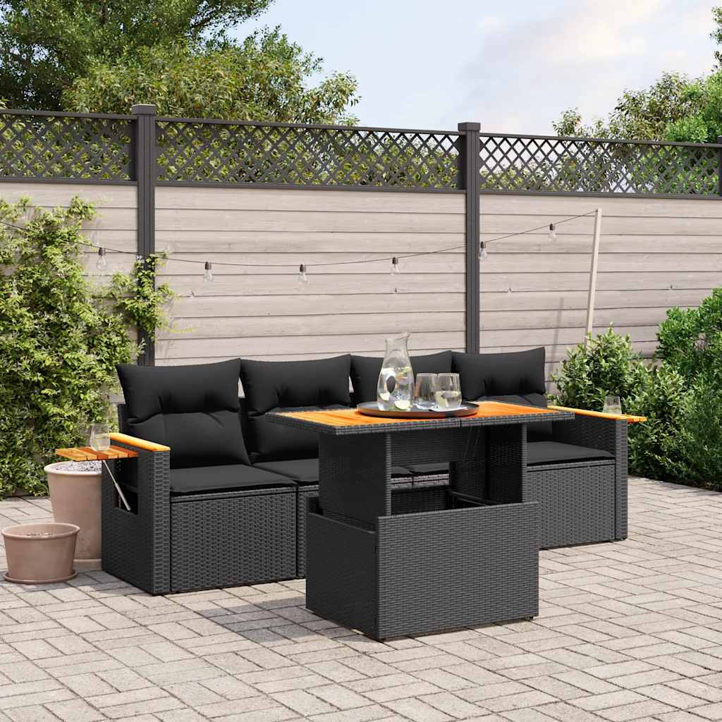 sofasæt til haven 5 dele med hynder polyrattan sort