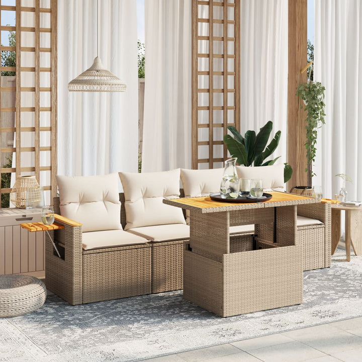 sofasæt til haven 5 dele med hynder polyrattan beige