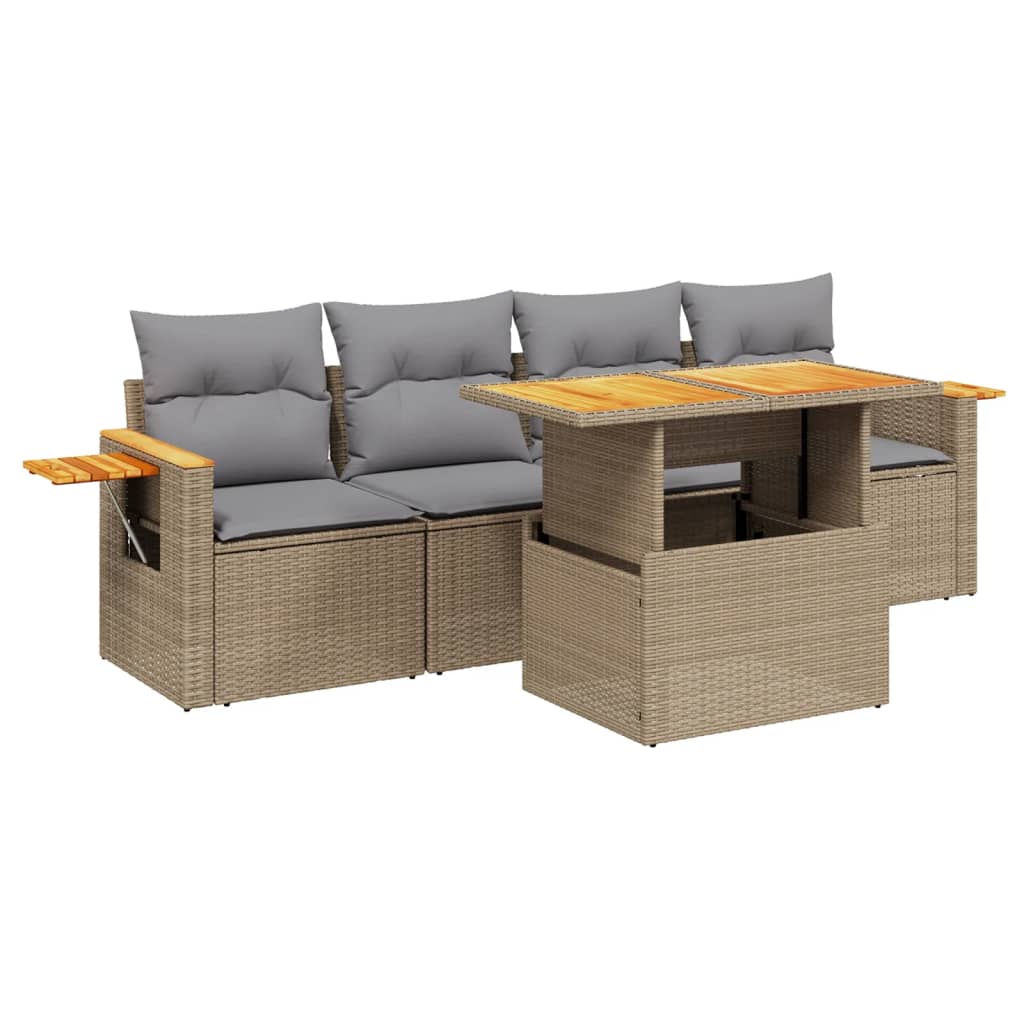sofasæt til haven 5 dele med hynder polyrattan beige