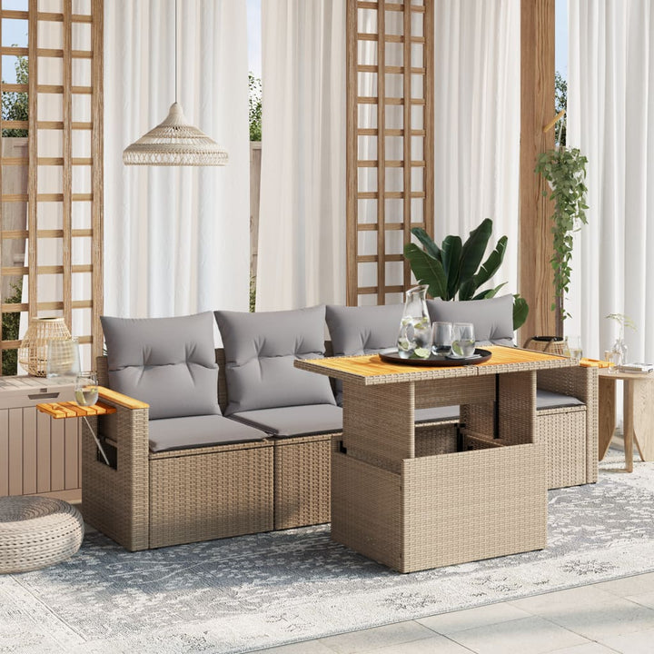 sofasæt til haven 5 dele med hynder polyrattan beige