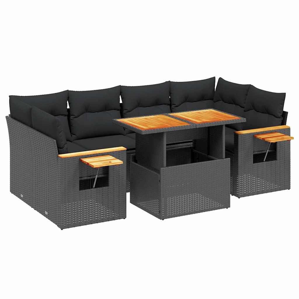 sofasæt til haven 7 dele med hynder polyrattan sort