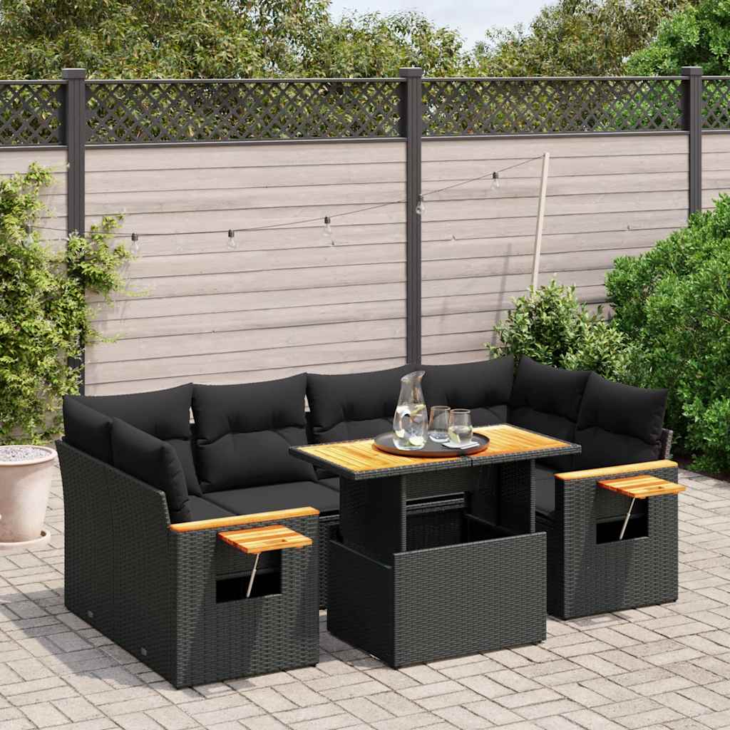 sofasæt til haven 7 dele med hynder polyrattan sort
