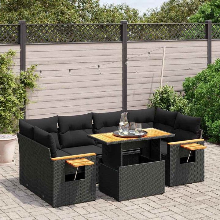 sofasæt til haven 7 dele med hynder polyrattan sort