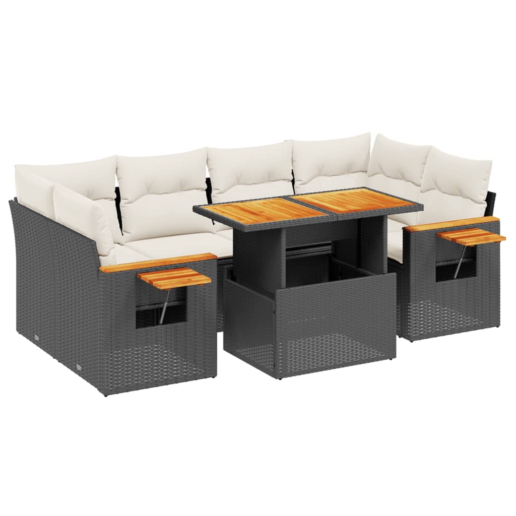 sofasæt til haven 7 dele med hynder polyrattan sort