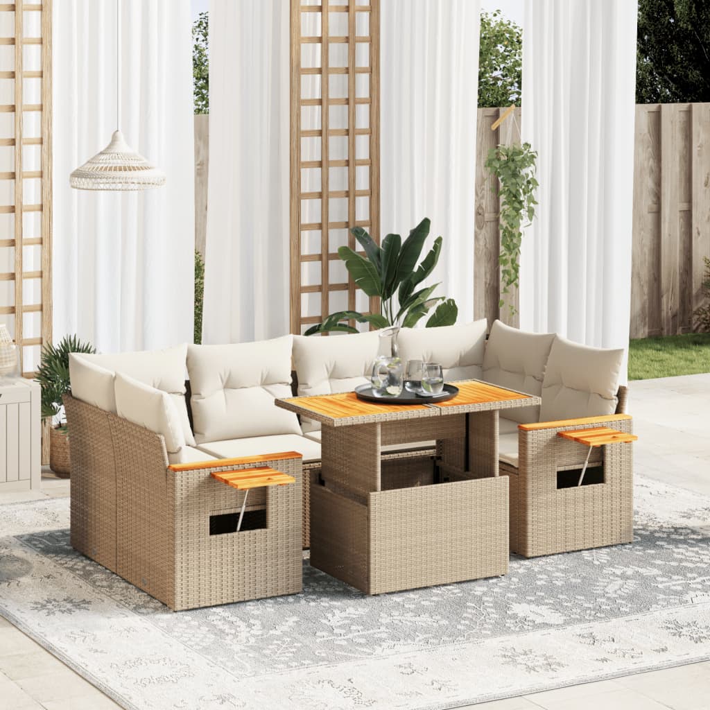 sofasæt til haven 7 dele med hynder polyrattan beige