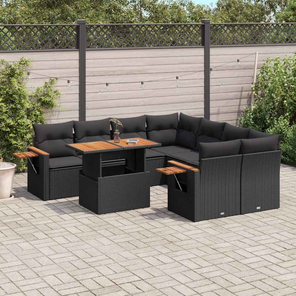 sofasæt til haven 9 dele med hynder polyrattan sort