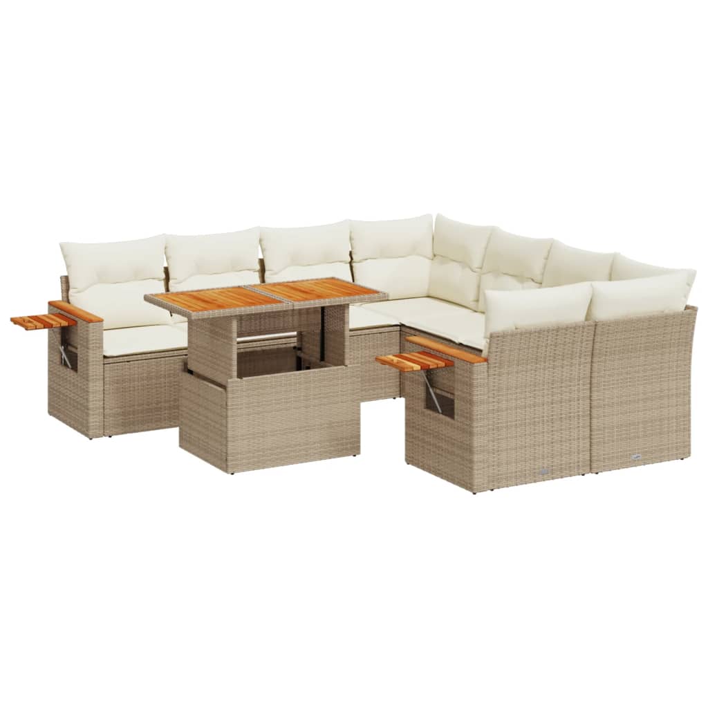 sofasæt til haven 9 dele med hynder polyrattan beige
