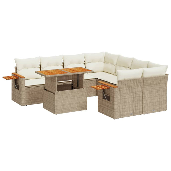 sofasæt til haven 9 dele med hynder polyrattan beige