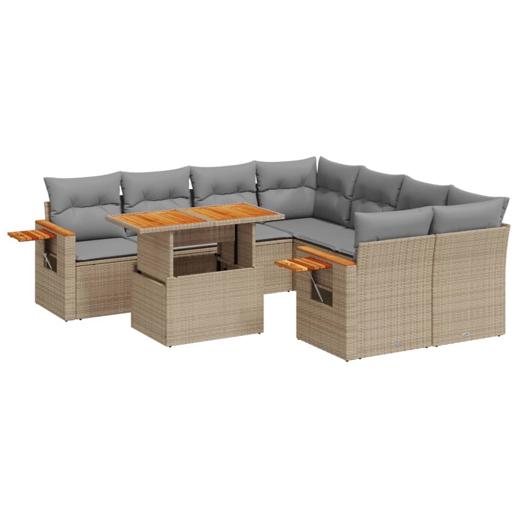 sofasæt til haven 9 dele med hynder polyrattan beige