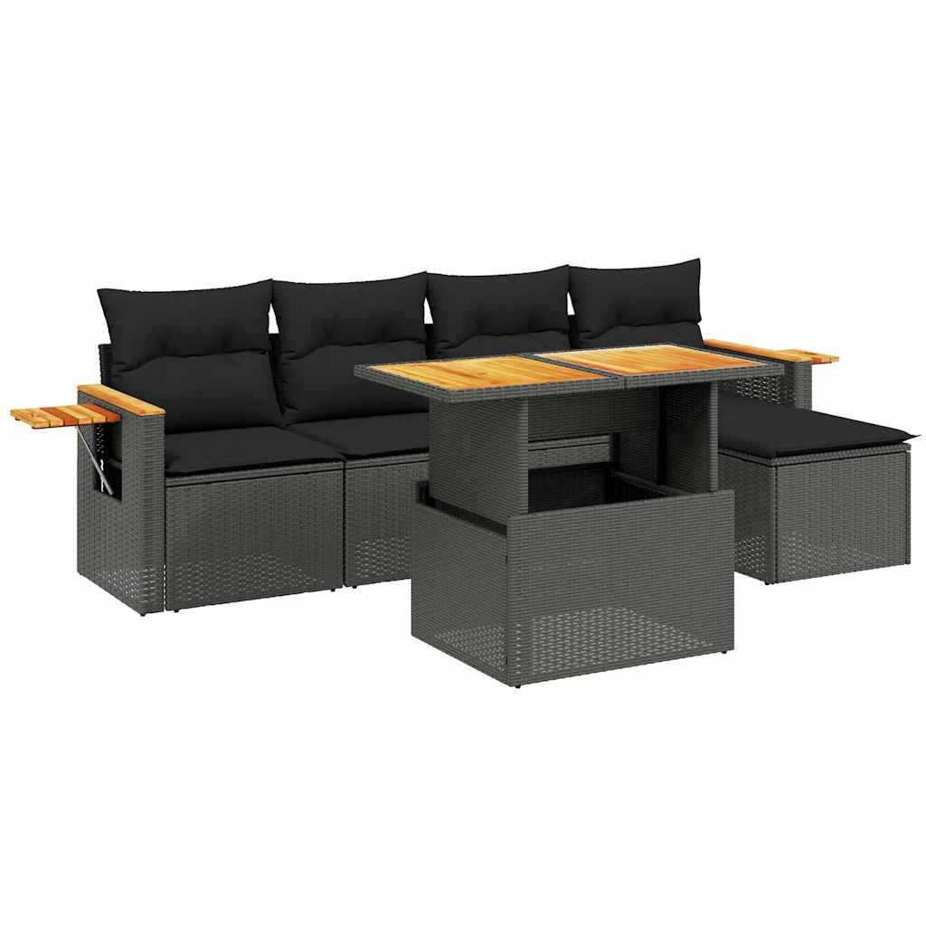 sofasæt til haven 6 dele med hynder polyrattan sort