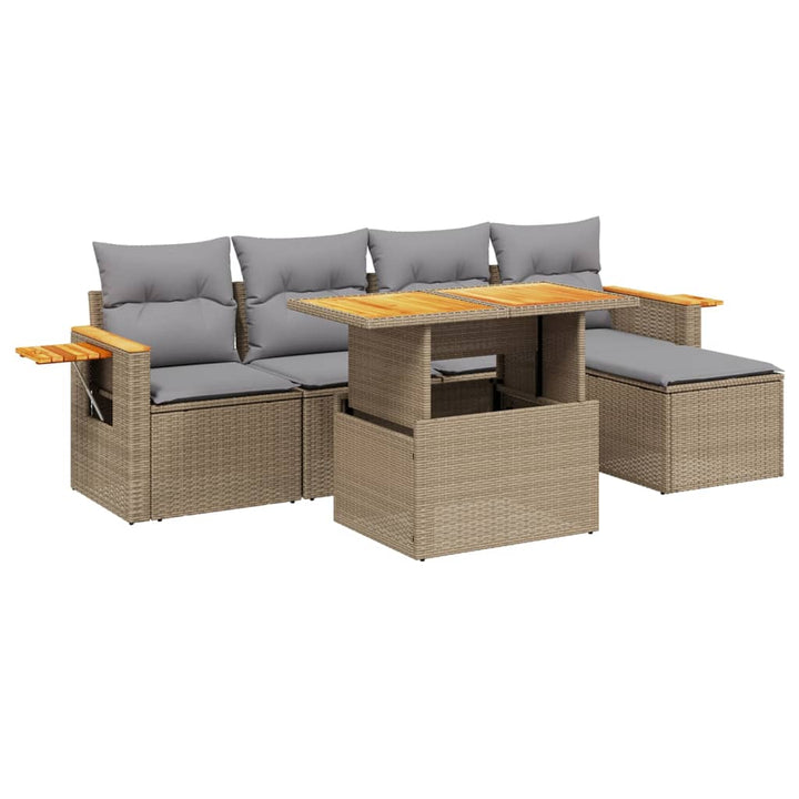 sofasæt til haven 6 dele med hynder polyrattan beige