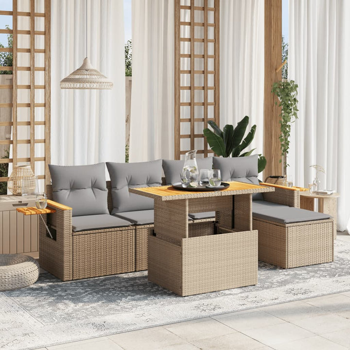 sofasæt til haven 6 dele med hynder polyrattan beige