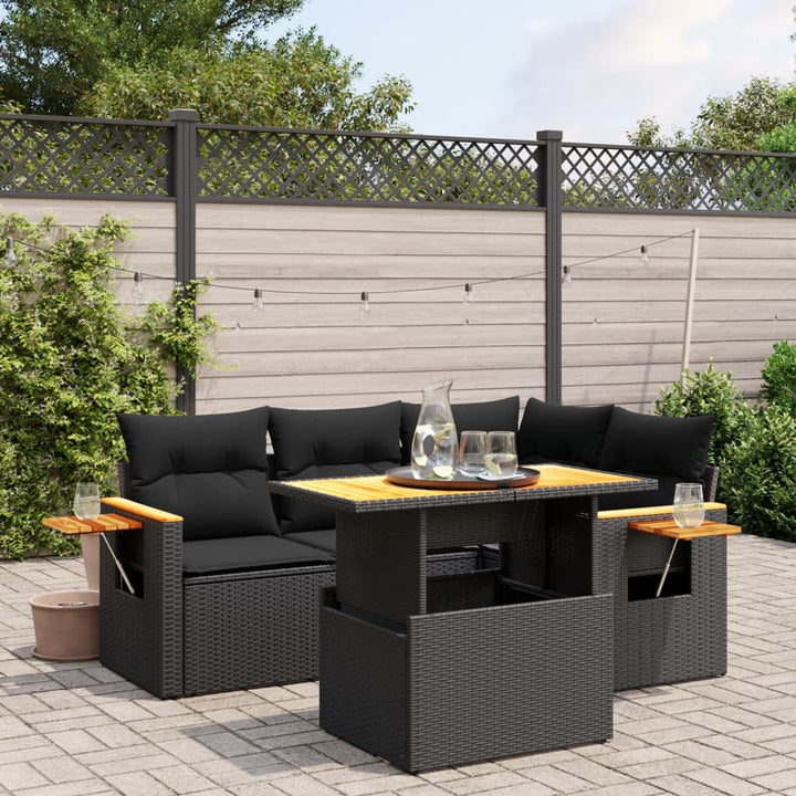 sofasæt til haven 5 dele med hynder polyrattan sort