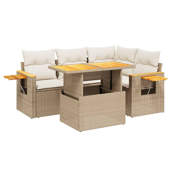 sofasæt til haven 5 dele med hynder polyrattan beige