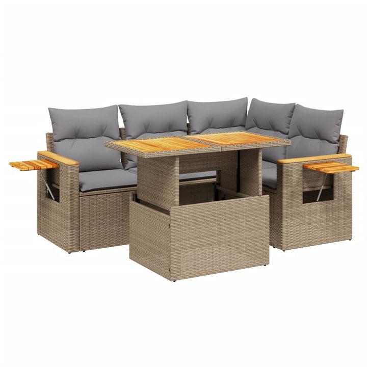 sofasæt til haven 5 dele med hynder polyrattan beige