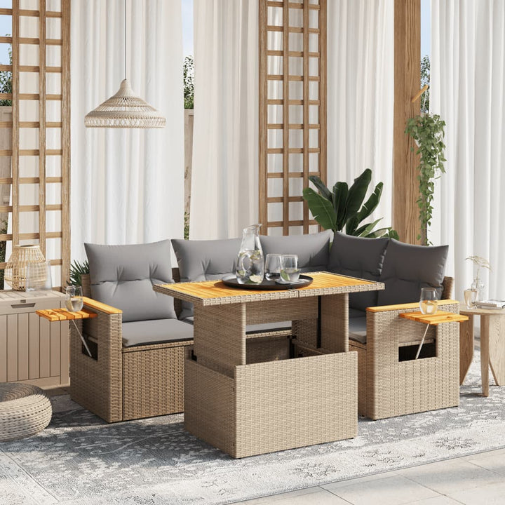 sofasæt til haven 5 dele med hynder polyrattan beige