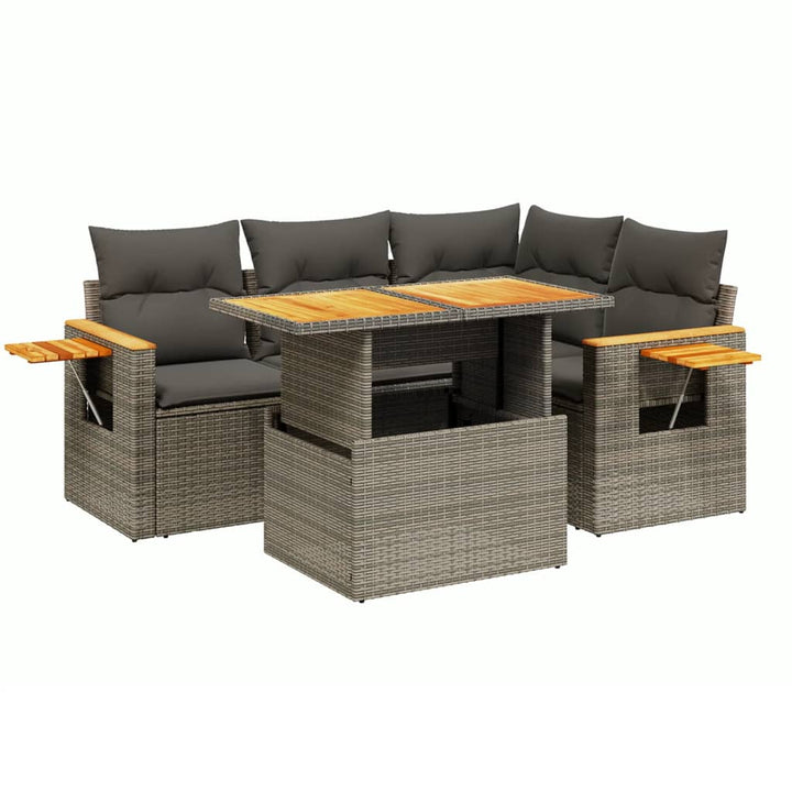 sofasæt 5 dele med hynder polyrattan grå
