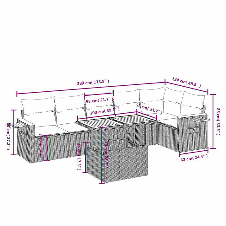 sofasæt til haven 7 dele med hynder polyrattan sort