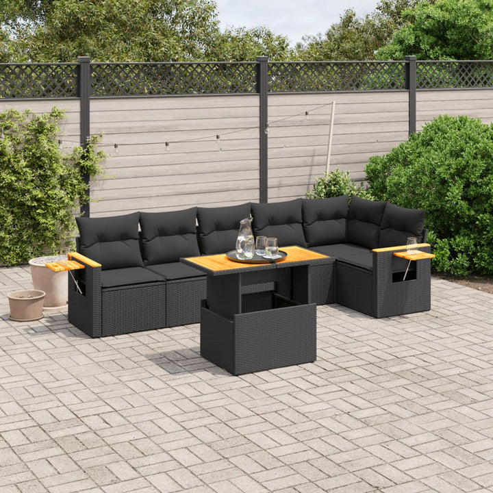 sofasæt til haven 7 dele med hynder polyrattan sort