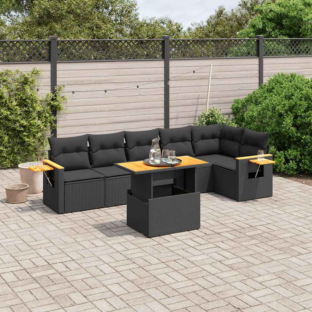 sofasæt til haven 7 dele med hynder polyrattan sort